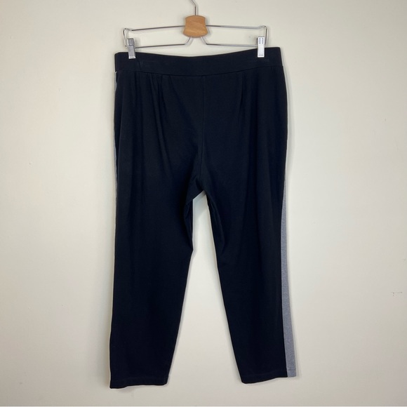 Eileen Fisher Black Gray Stripe Organic Cotton Pull On Cropped Pants Size Large - Picture 2 of 7